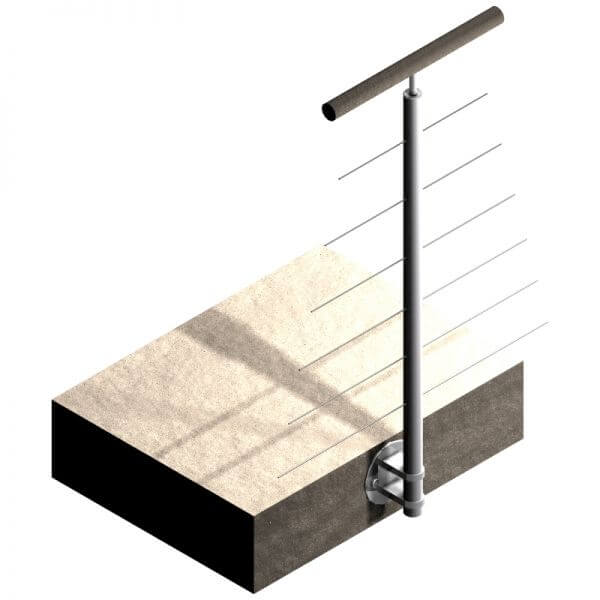 Poteau latéral Inox - 6 câbles - Intermédiaire