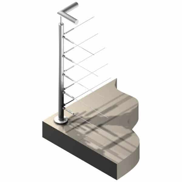 Poteau Inox 5 câbles - Double départ à 90°