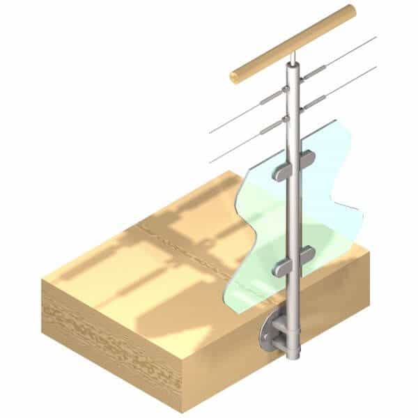 Poteau latéral Inox - Verre + 2 câbles - Double départ