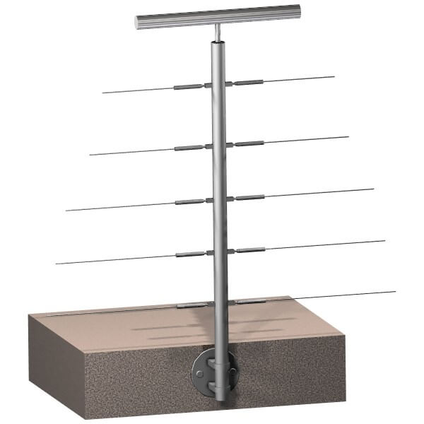 Poteau latéral Inox - 5 câbles - Double départ