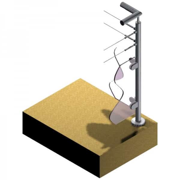 Poteau Inox - Verre + 2 câbles - Double départ 90°