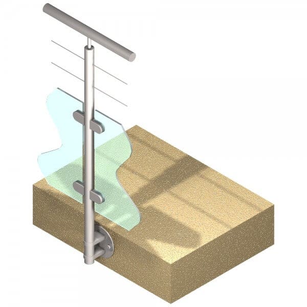 Poteau latéral Inox - Verre + 2 câbles - Intermédiaire